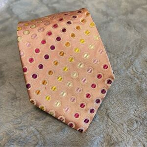 Allea Milano Polka Dot Silk Tie Peach Pink & Purple NWOT 3.75” Wide 60” Long